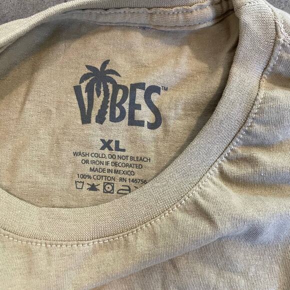 Vibes Mushroom Lets go on a trip taupe cotton tshirt mens large NEW - Picture 3 of 4